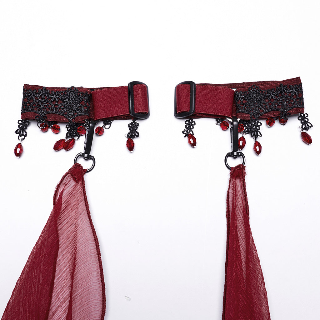 WY-1760DPF Gothic Dress Elegant Red Lace Chiffon Evening Gown