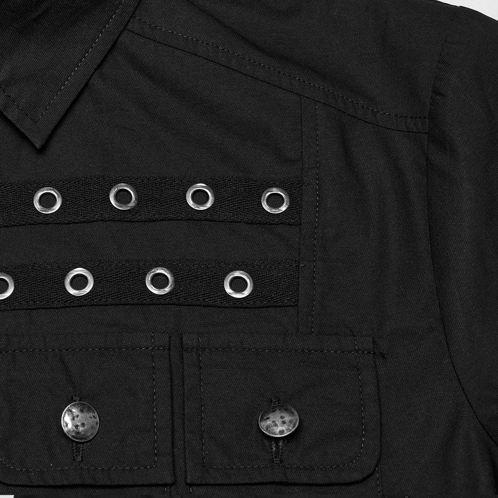 WY-1761CDM Edgy Black Short Sleeve Grommet Punk Shirts for Men