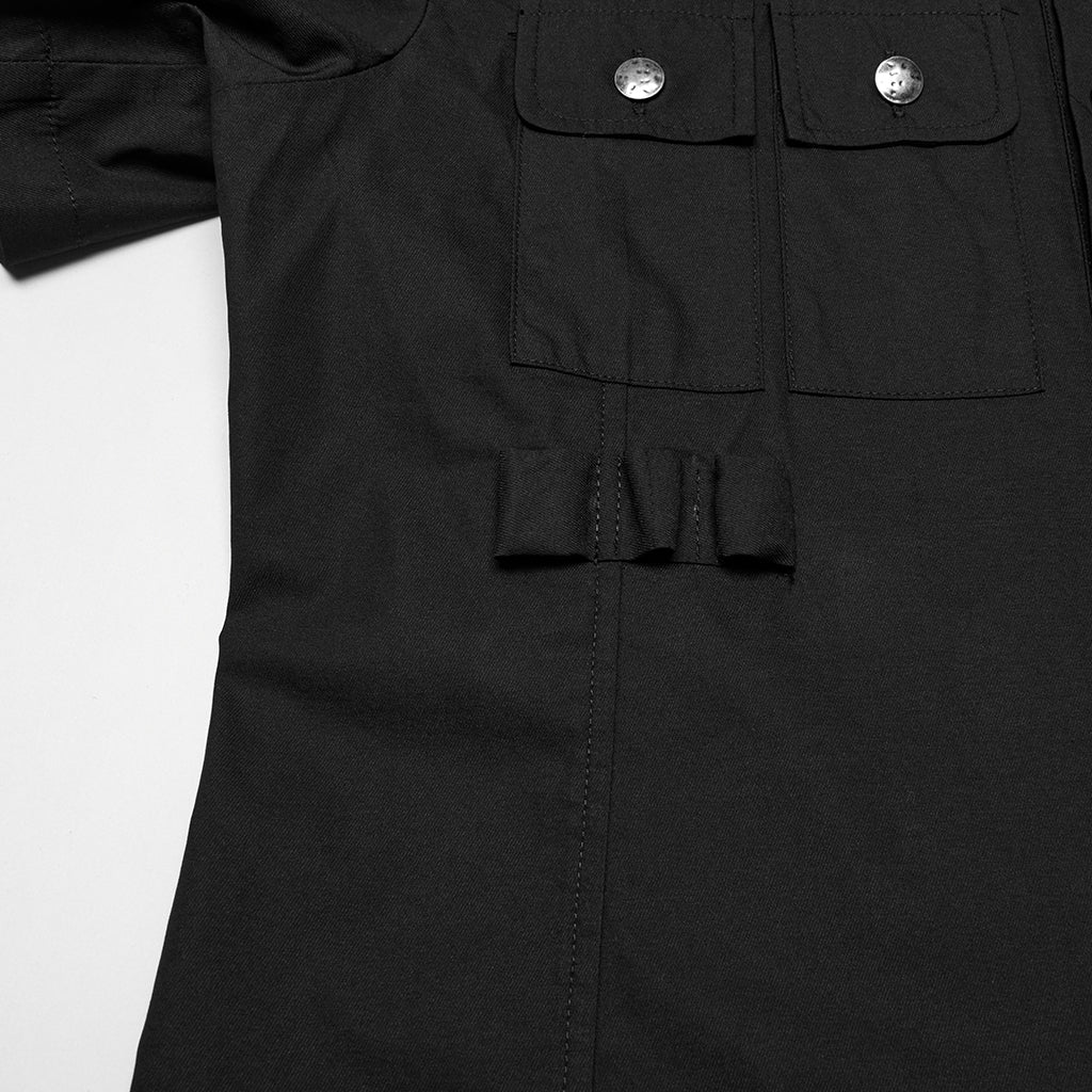 WY-1761CDM Edgy Black Short Sleeve Grommet Punk Shirts for Men