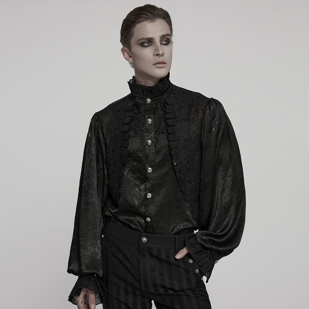 WY-1764CCM Victorian Gothic Shirts Men?????????????¨¬????o???????????¨¬??????????????¨¬????s Ruffled Button Long Sleeve Top