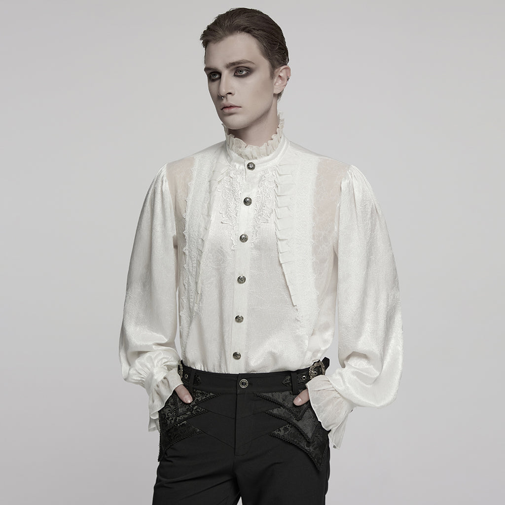 WY-1764CCM Victorian Gothic Shirts Men?????????????¨¬????o???????????¨¬??????????????¨¬????s Ruffled Button Long Sleeve Top