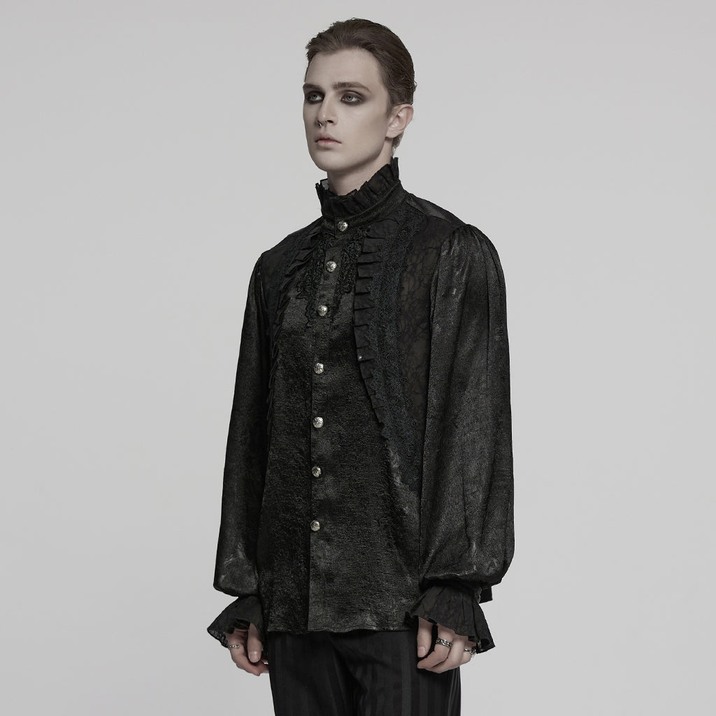 WY-1764CCM Victorian Gothic Shirts Men?????????????¨¬????o???????????¨¬??????????????¨¬????s Ruffled Button Long Sleeve Top