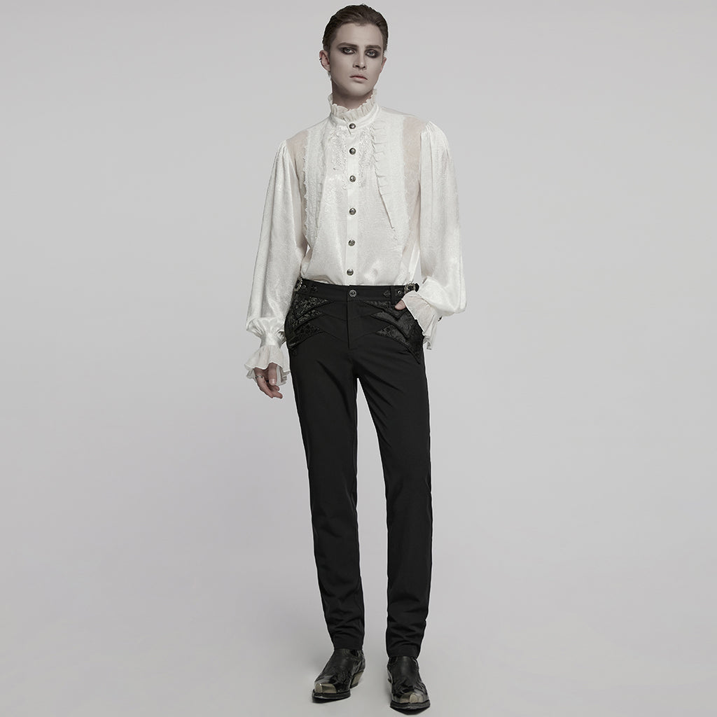 WY-1764CCM Victorian Gothic Shirts Men?????????????¨¬????o???????????¨¬??????????????¨¬????s Ruffled Button Long Sleeve Top