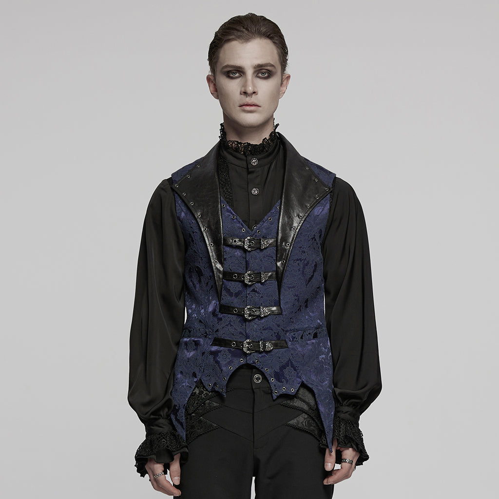 WY-1765MJM Gothic Vest Steampunk Buckle Waistcoat Victorian Brocade Design