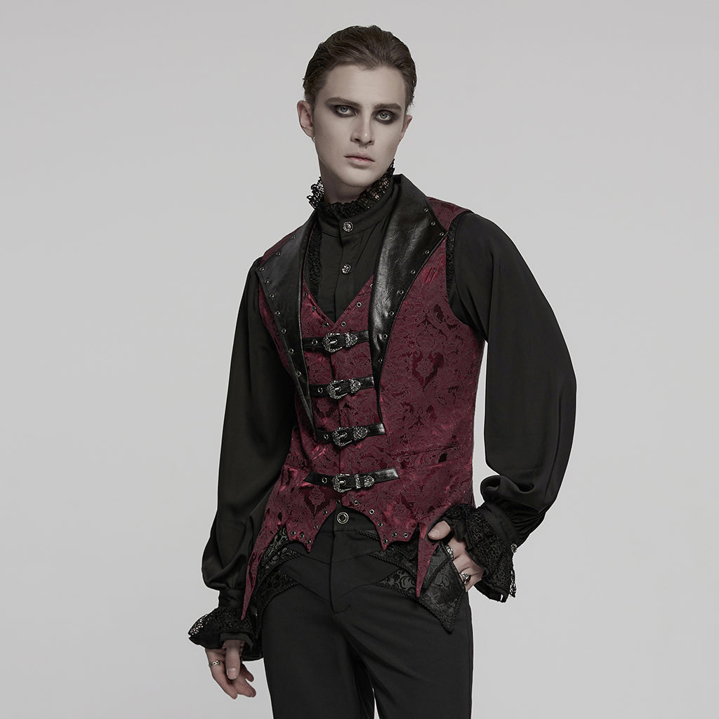 WY-1765MJM Gothic Vest Steampunk Buckle Waistcoat Victorian Brocade Design