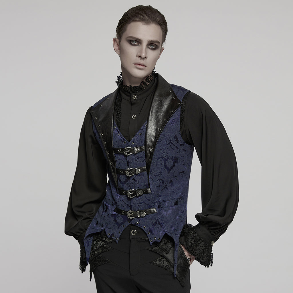 WY-1765MJM Gothic Vest Steampunk Buckle Waistcoat Victorian Brocade Design
