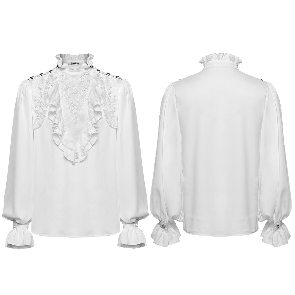 WY-1766CCM Gothic Shirts Mens Victorian Ruffled Lace Black Top