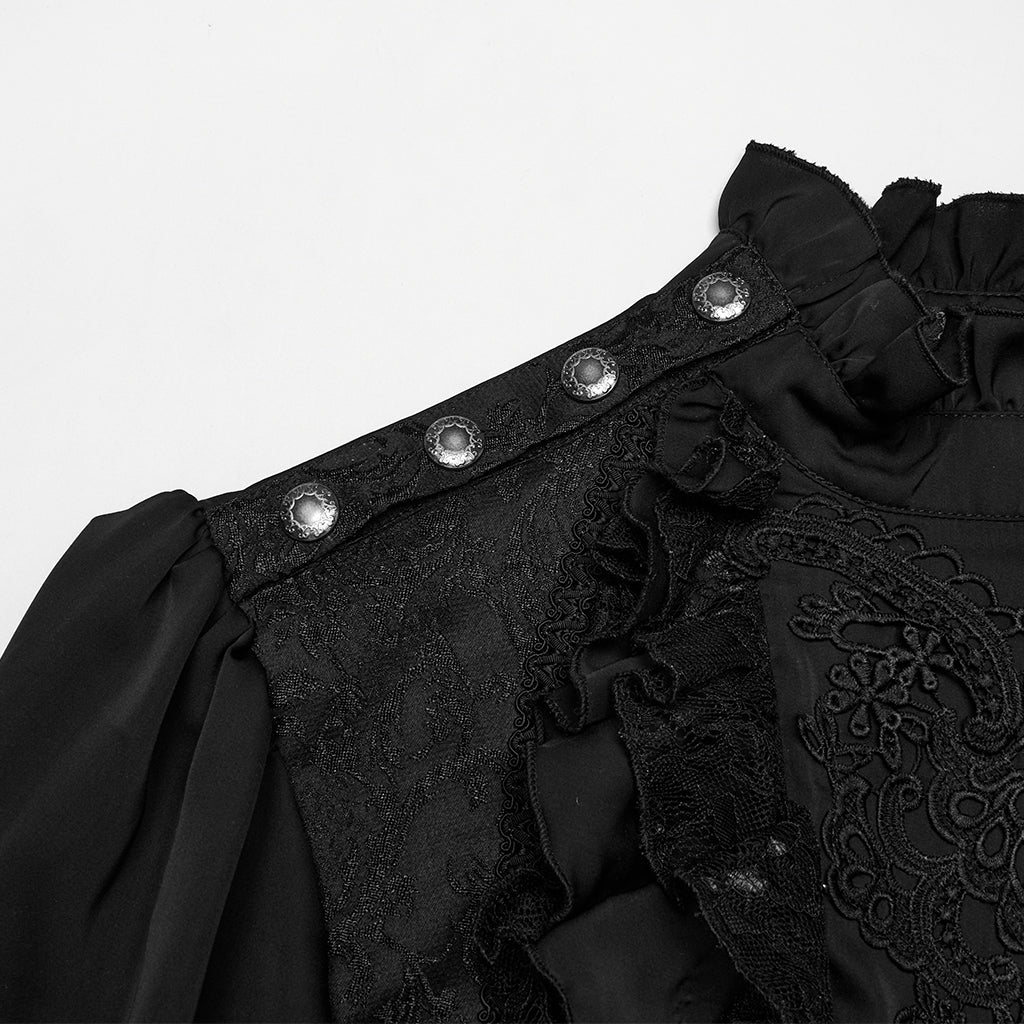 WY-1766CCM Gothic Shirts Mens Victorian Ruffled Lace Black Top