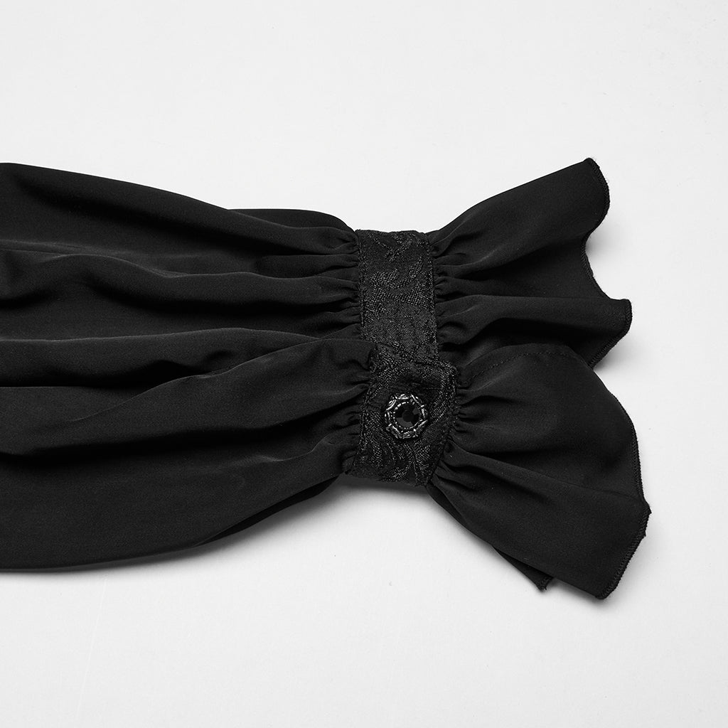 WY-1766CCM Gothic Shirts Mens Victorian Ruffled Lace Black Top