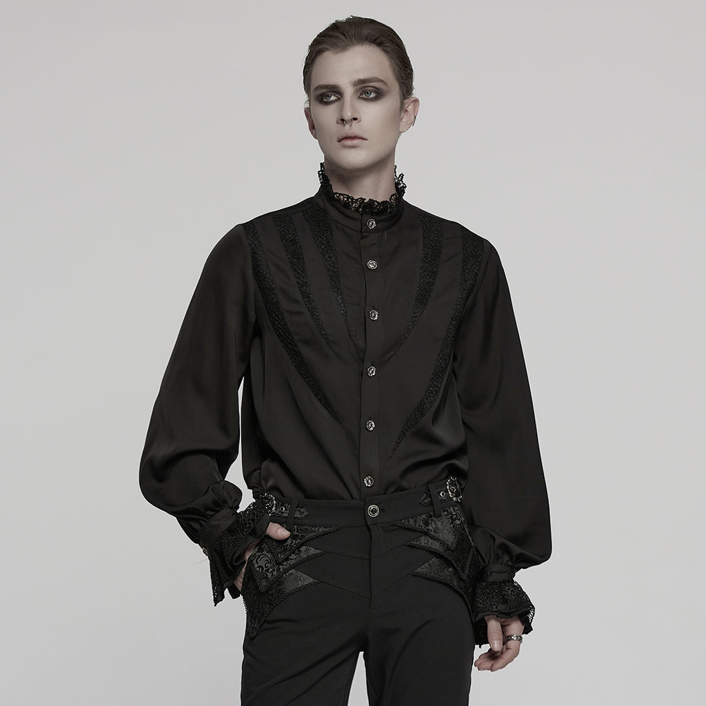 WY-1767CCM Mens Victorian Lace Trim Gothic Shirts Long Sleeve Elegance