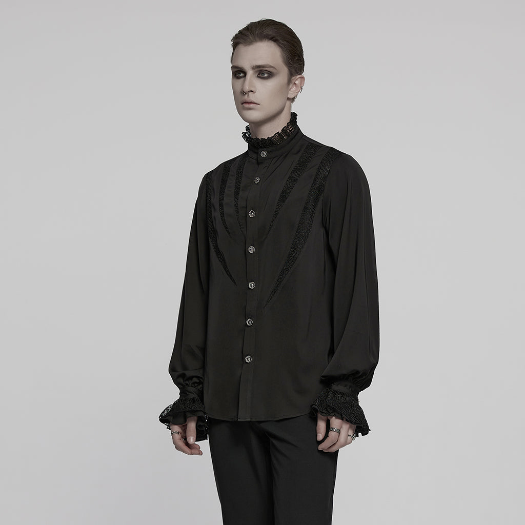 WY-1767CCM Mens Victorian Lace Trim Gothic Shirts Long Sleeve Elegance