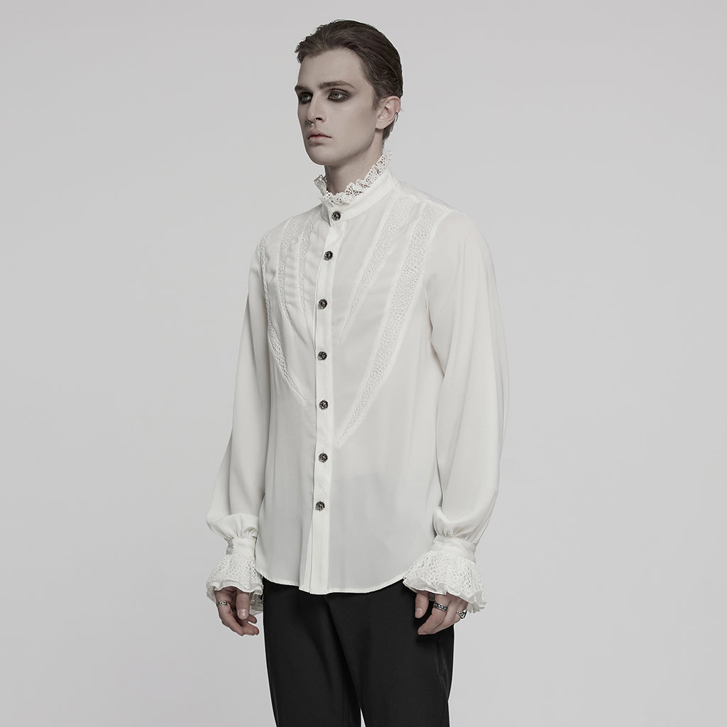 WY-1767CCM Mens Victorian Lace Trim Gothic Shirts Long Sleeve Elegance