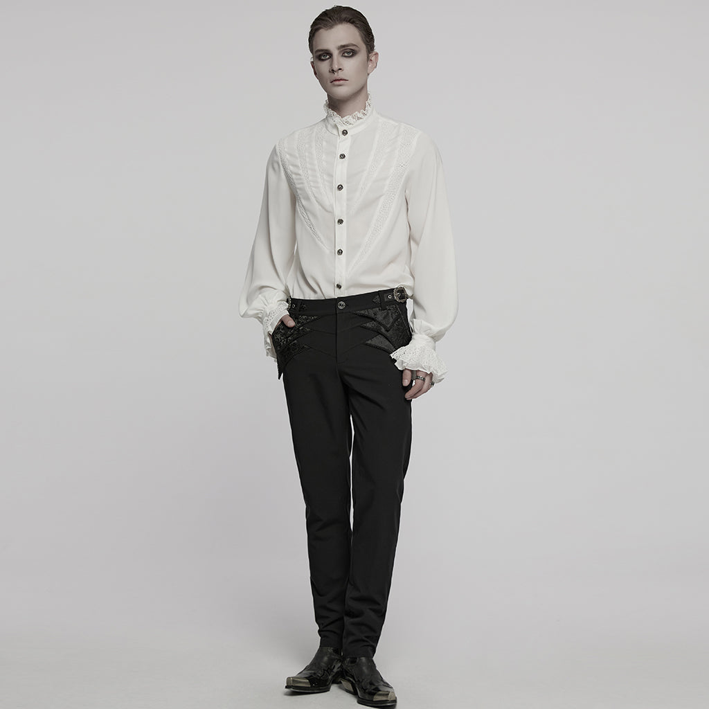 WY-1767CCM Mens Victorian Lace Trim Gothic Shirts Long Sleeve Elegance