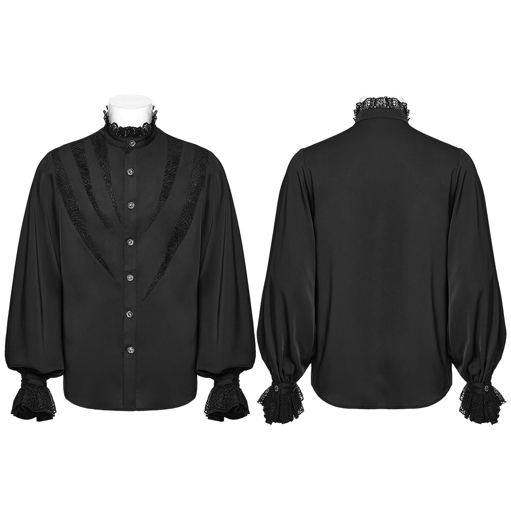 WY-1767CCM Mens Victorian Lace Trim Gothic Shirts Long Sleeve Elegance