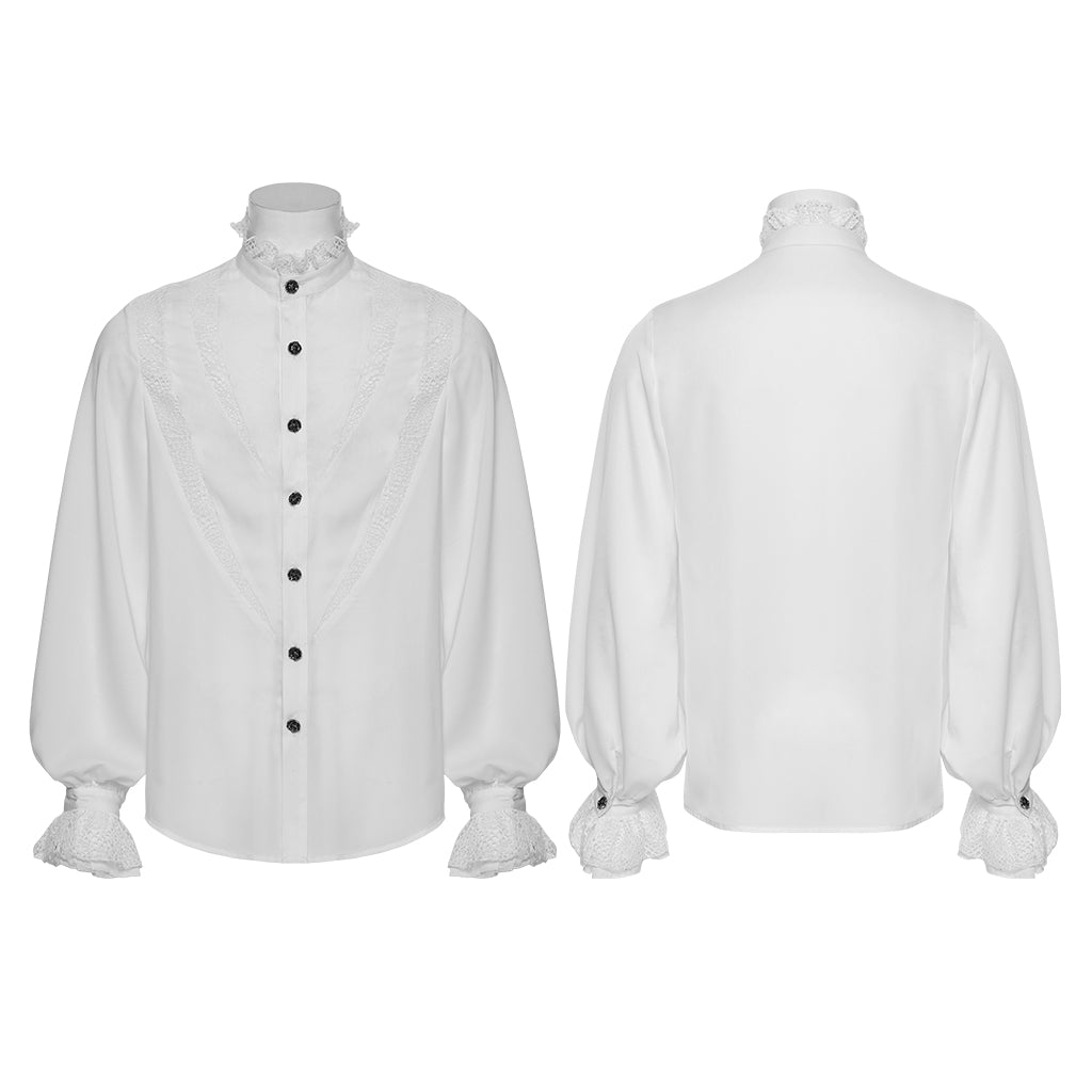 WY-1767CCM Mens Victorian Lace Trim Gothic Shirts Long Sleeve Elegance