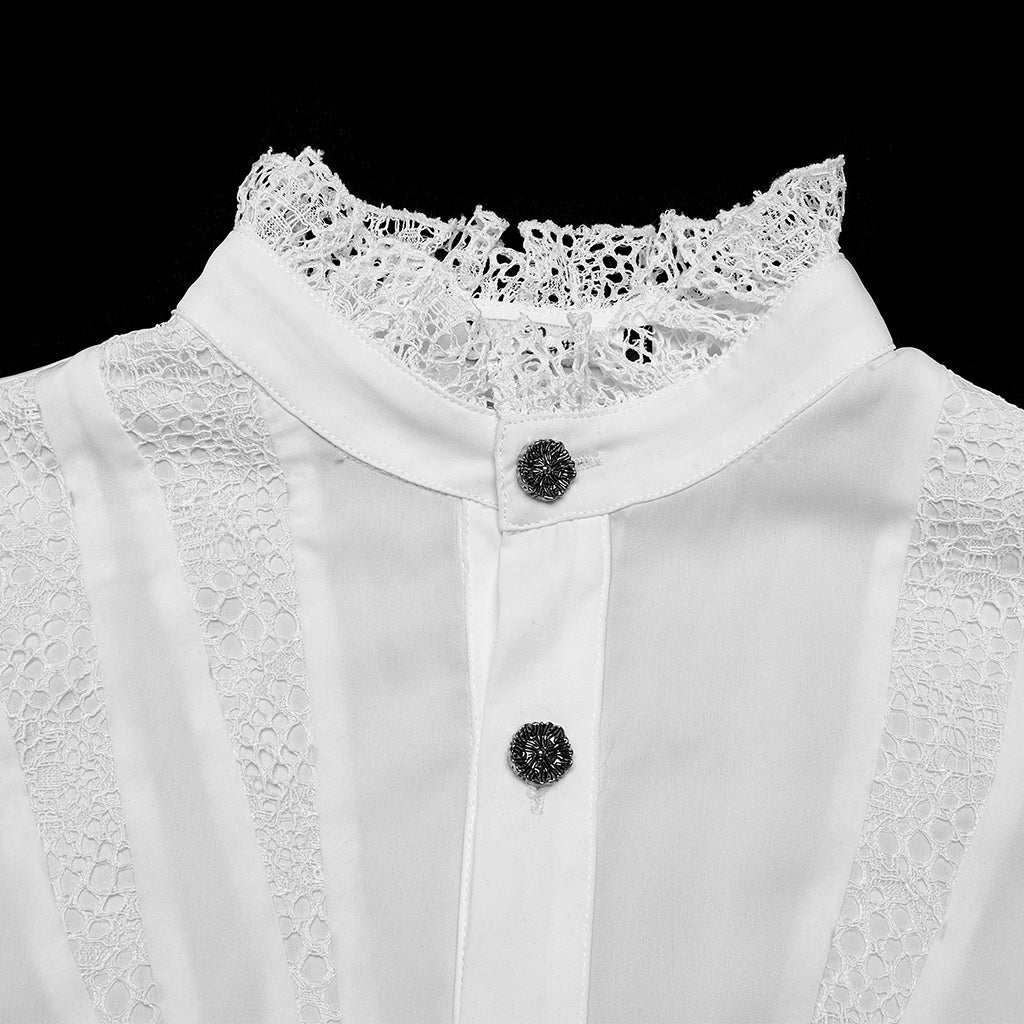 WY-1767CCM Mens Victorian Lace Trim Gothic Shirts Long Sleeve Elegance