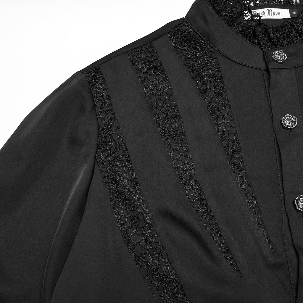 WY-1767CCM Mens Victorian Lace Trim Gothic Shirts Long Sleeve Elegance