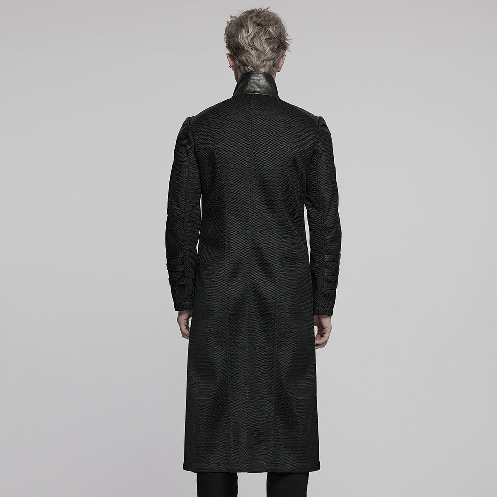 WY-1769XCM Gothic Longline Leather Accent Punk Coat with High Collar