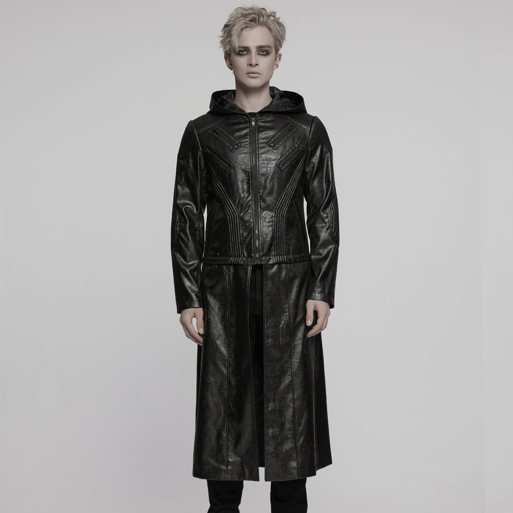 WY-1770XCM Mens Gothic Hooded Zipper Punk Jackets in Black Leather Style