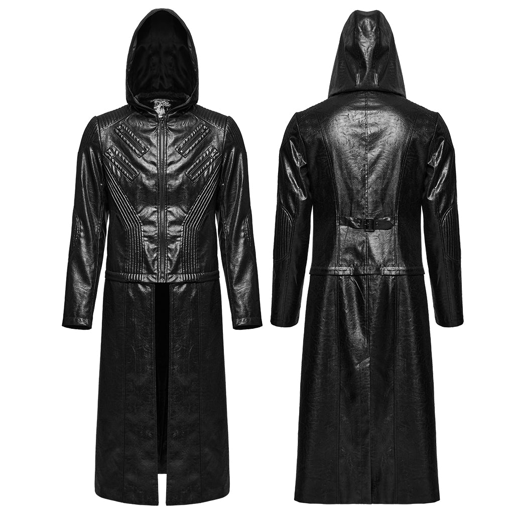 WY-1770XCM Mens Gothic Hooded Zipper Punk Jackets in Black Leather Style