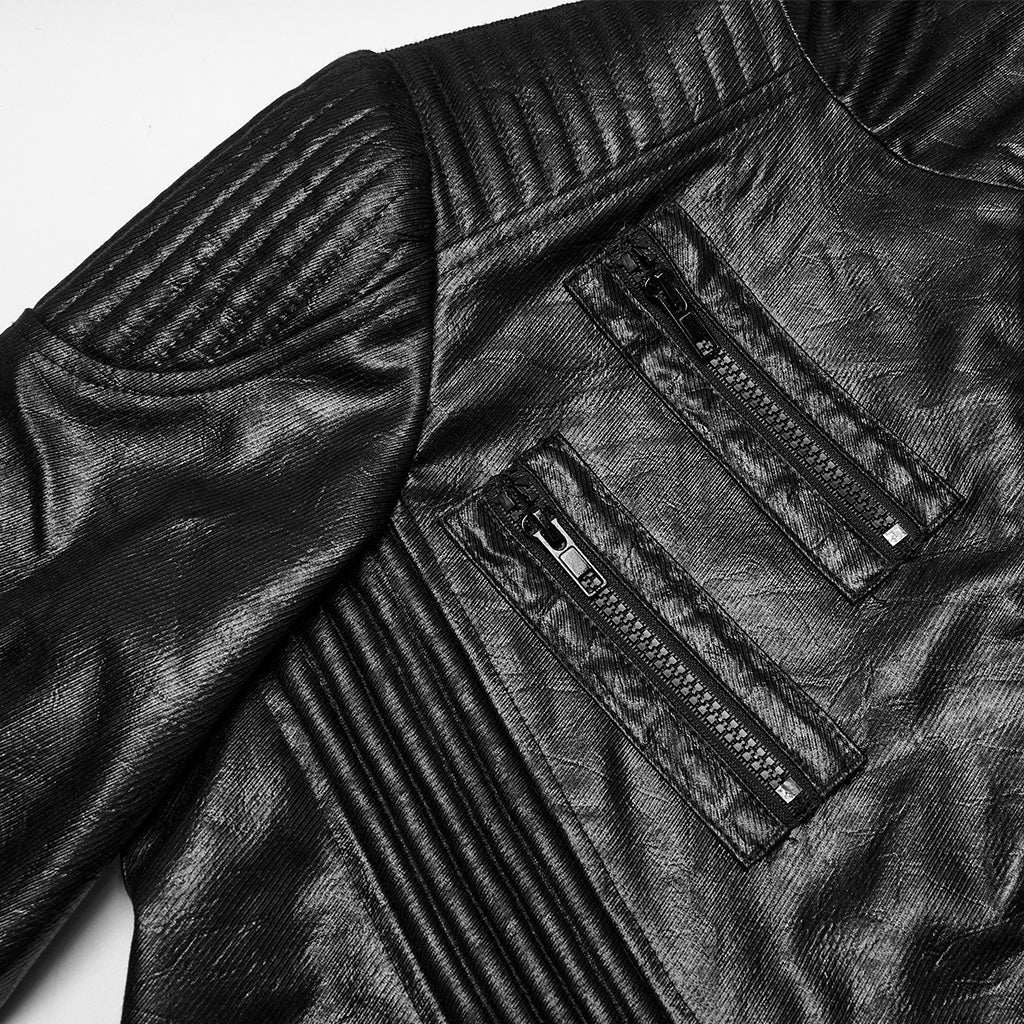 WY-1770XCM Mens Gothic Hooded Zipper Punk Jackets in Black Leather Style