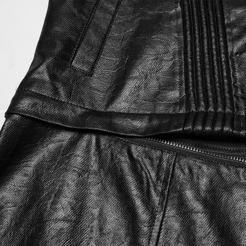 WY-1770XCM Mens Gothic Hooded Zipper Punk Jackets in Black Leather Style