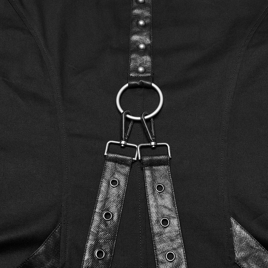 WY-1771XCM Gothic Hooded Punk Coat with Straps and Ribbed Detailing