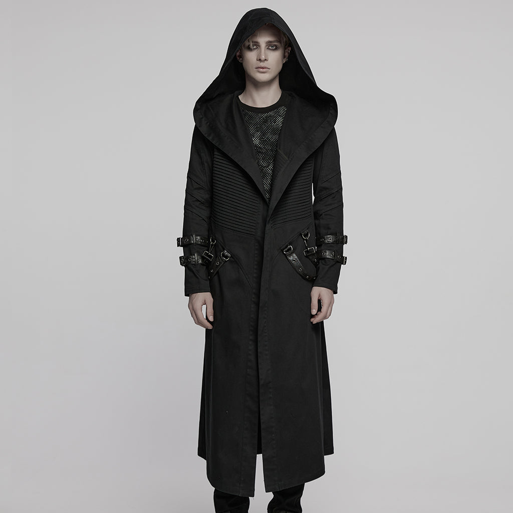WY-1771XCM Gothic Hooded Punk Coat with Straps and Ribbed Detailing