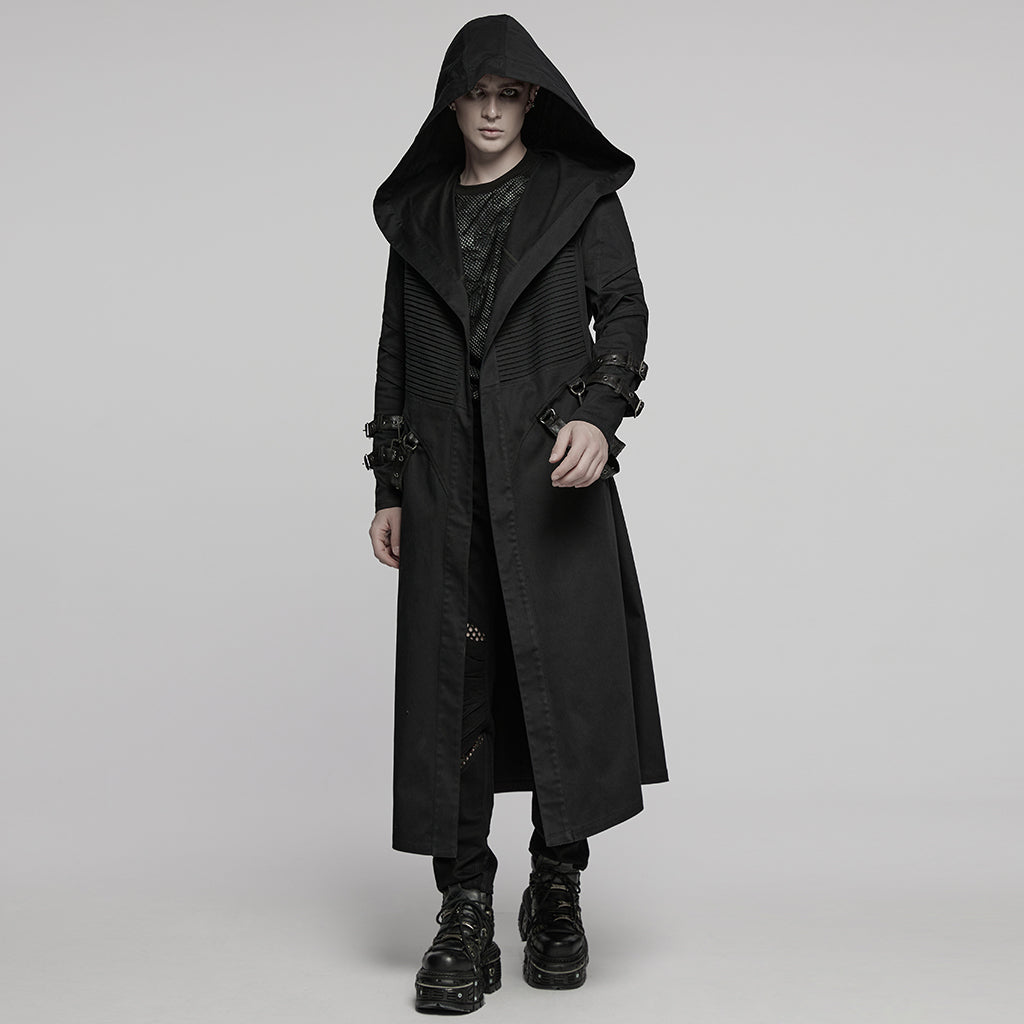 WY-1771XCM Gothic Hooded Punk Coat with Straps and Ribbed Detailing