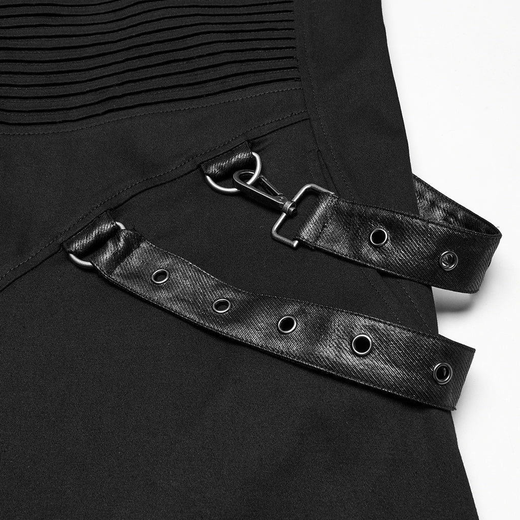 WY-1771XCM Gothic Hooded Punk Coat with Straps and Ribbed Detailing