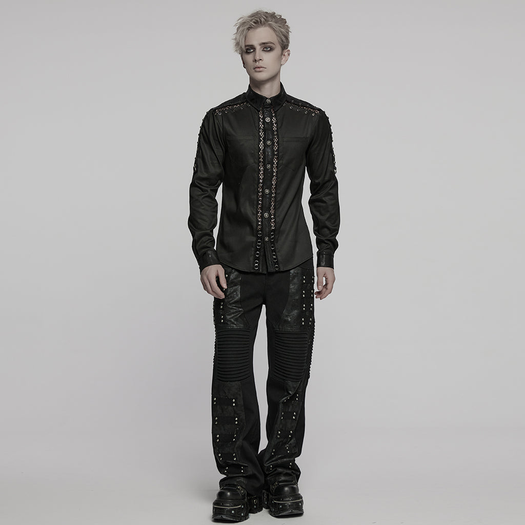 WY-1772CCM Gothic Lace Studded Long Sleeve Punk Shirt