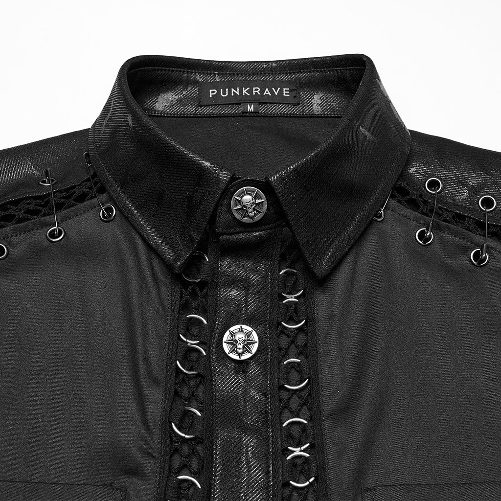WY-1772CCM Gothic Lace Studded Long Sleeve Punk Shirt