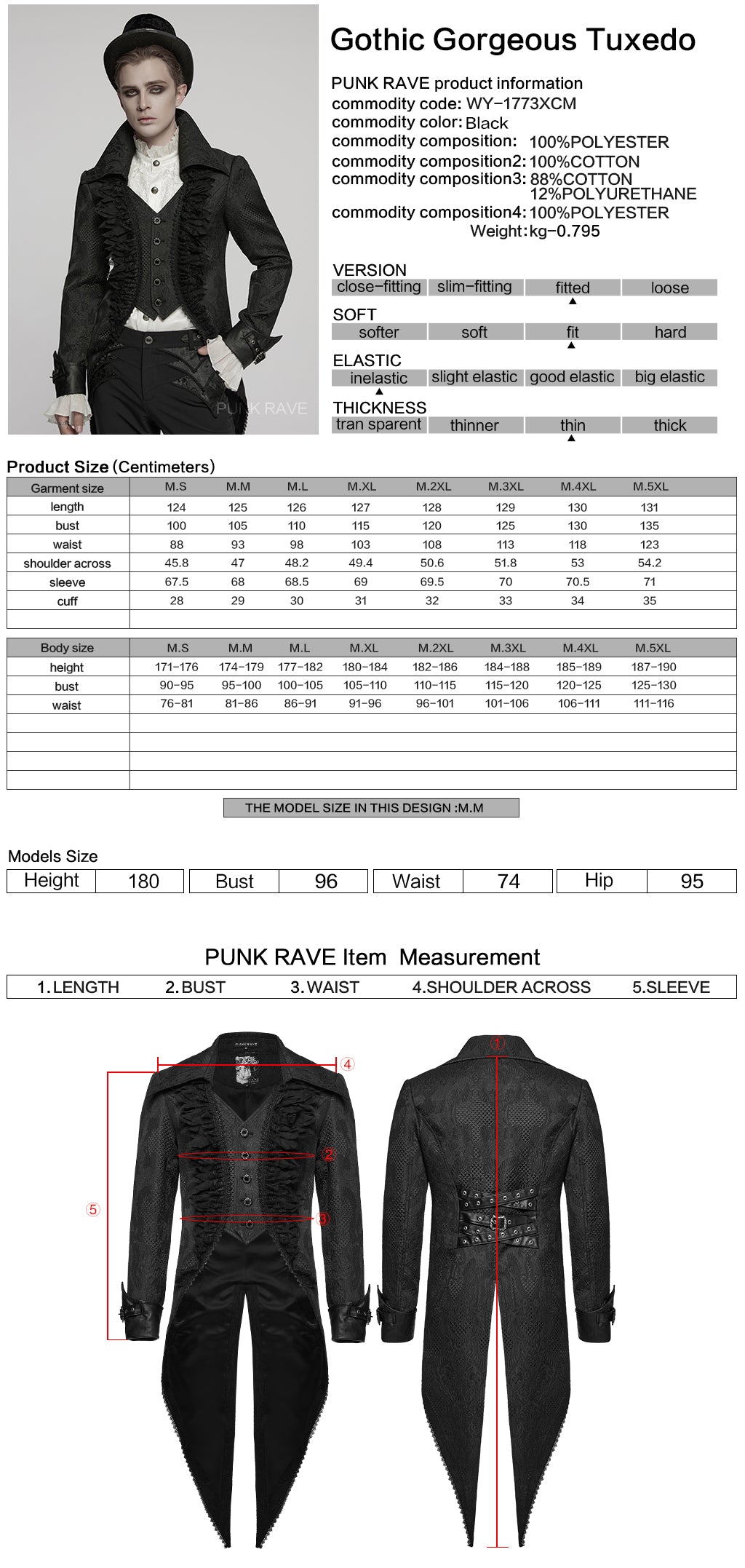 WY-1773XCM Steampunk Victorian Gothic Coat with Ruffled Lapel and Tail Hem