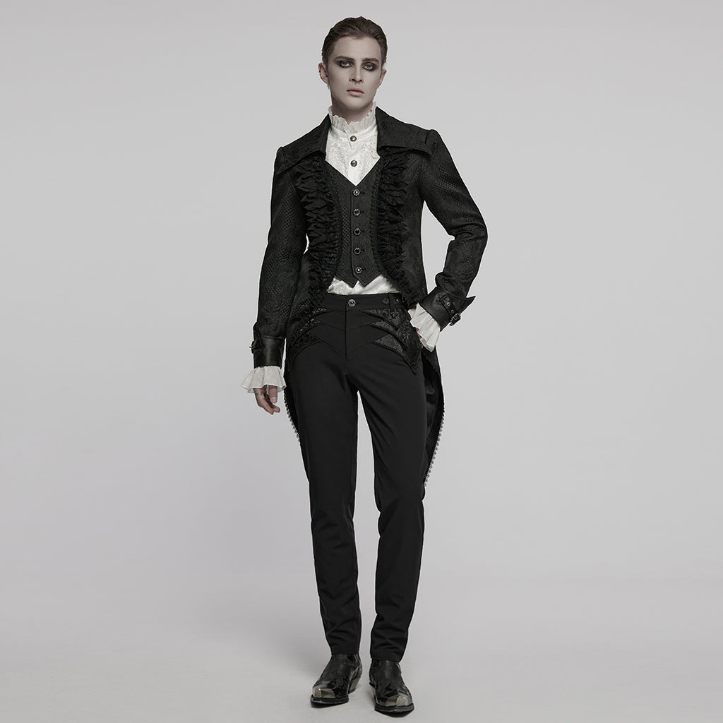 WY-1773XCM Steampunk Victorian Gothic Coat with Ruffled Lapel and Tail Hem