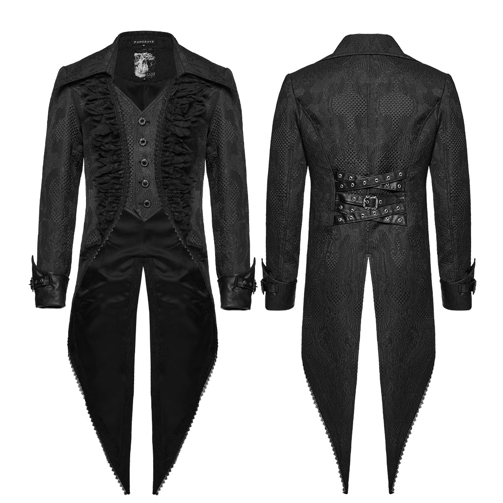 WY-1773XCM Steampunk Victorian Gothic Coat with Ruffled Lapel and Tail Hem