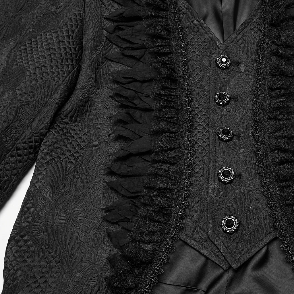 WY-1773XCM Steampunk Victorian Gothic Coat with Ruffled Lapel and Tail Hem