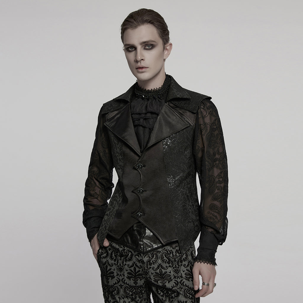 WY-1775MJM Mens Steampunk Gothic Vest with Lace and Statement Collar