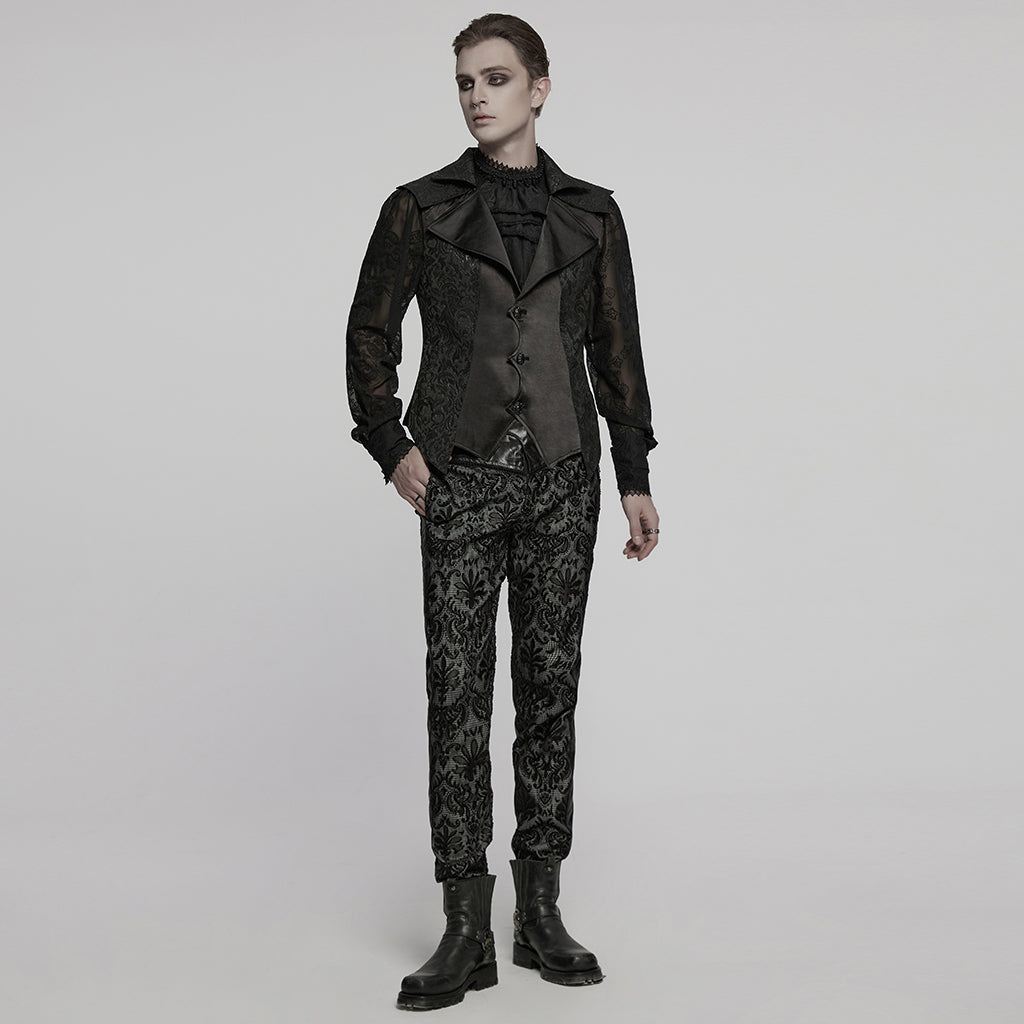 WY-1775MJM Mens Steampunk Gothic Vest with Lace and Statement Collar