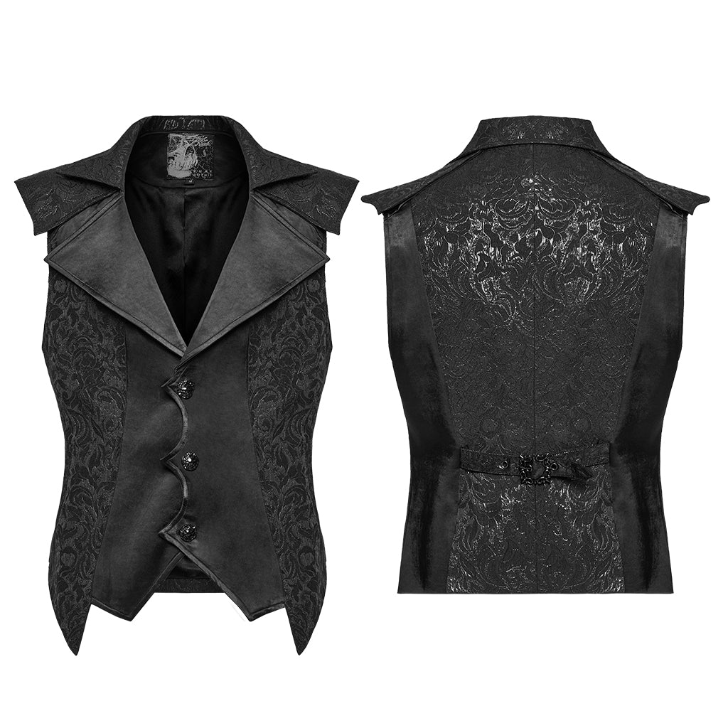 WY-1775MJM Mens Steampunk Gothic Vest with Lace and Statement Collar