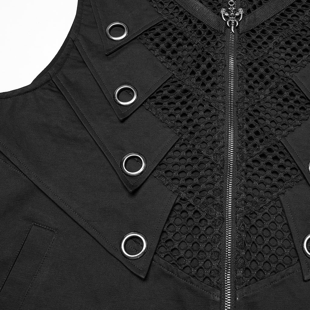 WY-1776MJM Gothic Punk Vests for Men Eyelet Mesh Layered Design