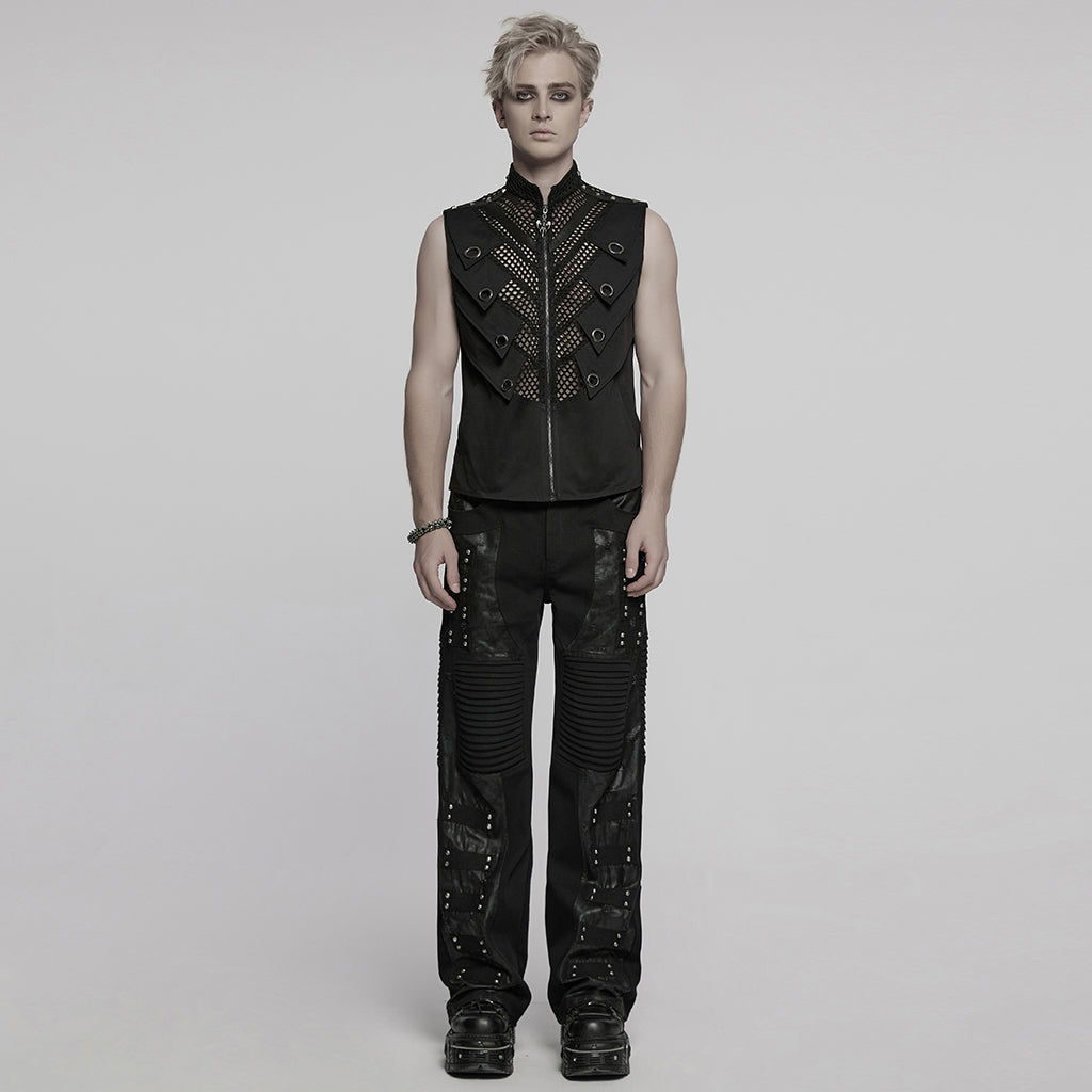 WY-1776MJM Gothic Punk Vests for Men Eyelet Mesh Layered Design