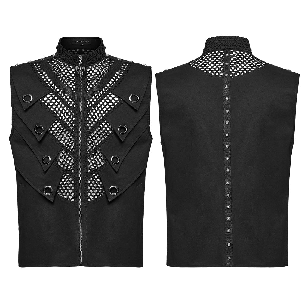 WY-1776MJM Gothic Punk Vests for Men Eyelet Mesh Layered Design