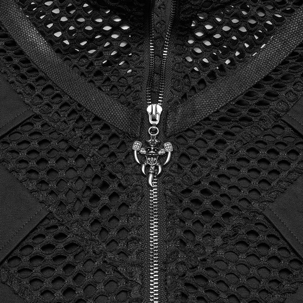 WY-1776MJM Gothic Punk Vests for Men Eyelet Mesh Layered Design