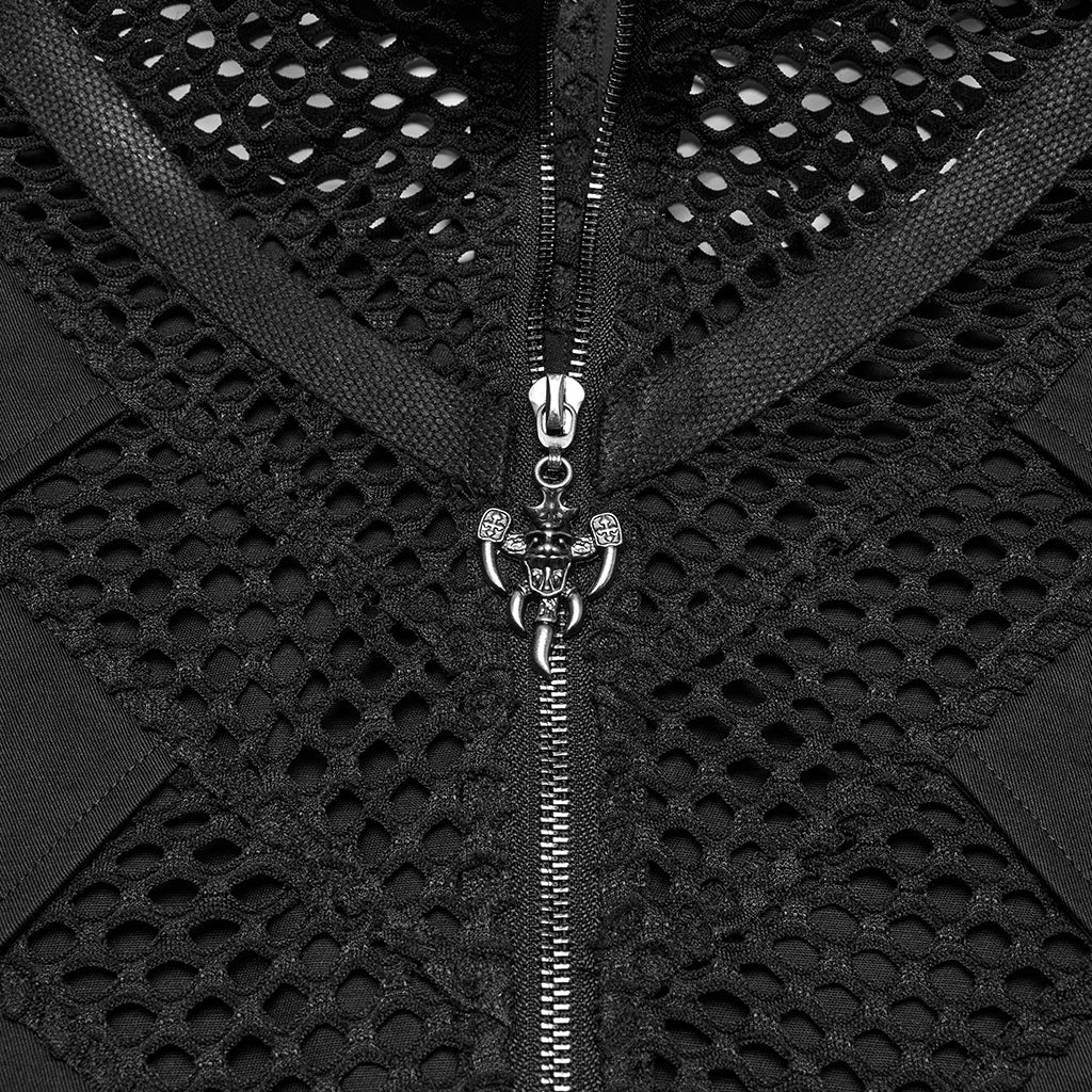 WY-1776MJM Gothic Punk Vests for Men Eyelet Mesh Layered Design