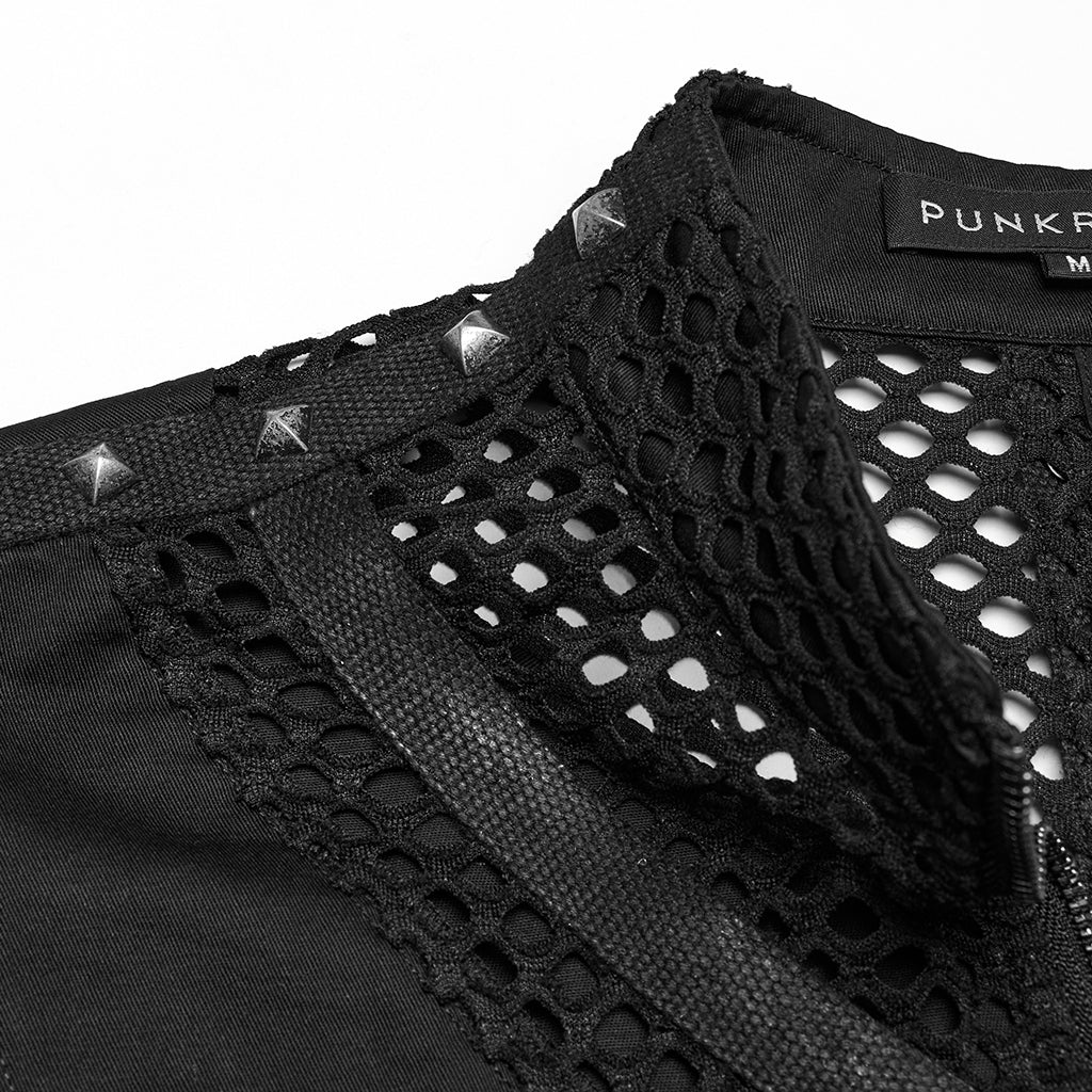 WY-1776MJM Gothic Punk Vests for Men Eyelet Mesh Layered Design