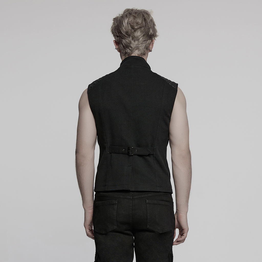 WY-1783MJM Mens Quilted Leather Panel Punk Vests Tactical Gothic Style