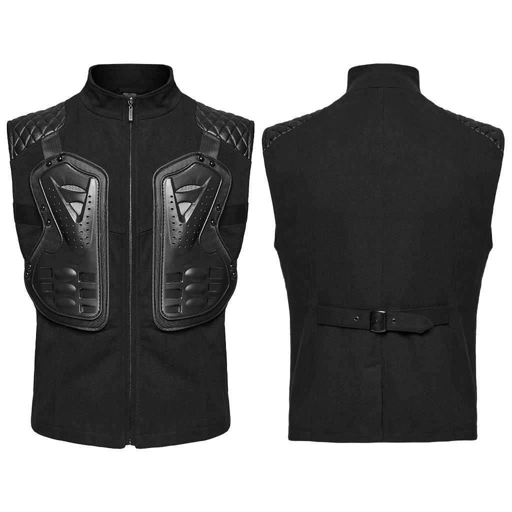 WY-1783MJM Mens Quilted Leather Panel Punk Vests Tactical Gothic Style