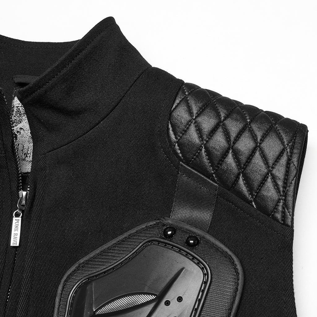 WY-1783MJM Mens Quilted Leather Panel Punk Vests Tactical Gothic Style