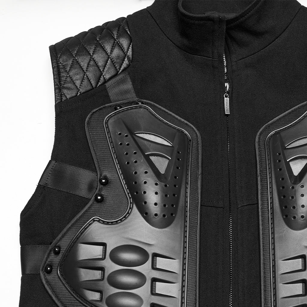 WY-1783MJM Mens Quilted Leather Panel Punk Vests Tactical Gothic Style