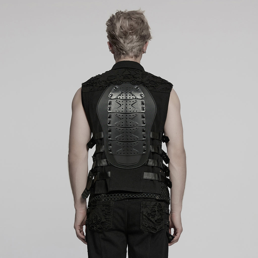 WY-1784MJM Edgy Studded Black Punk Vests with Mesh and Straps